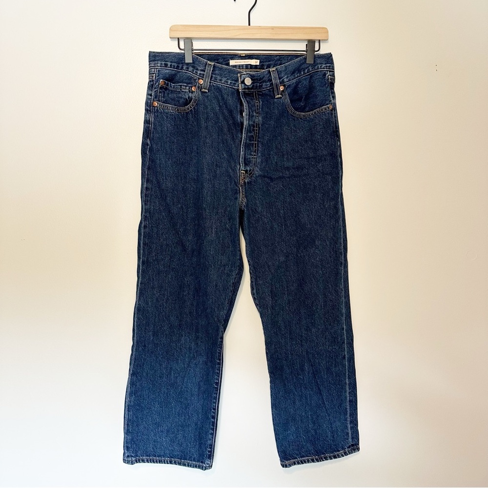 Levi's Premium Ribcage Straight Leg Denim Jeans Women’s Size 32 Dark Wash - Picture 3 of 16